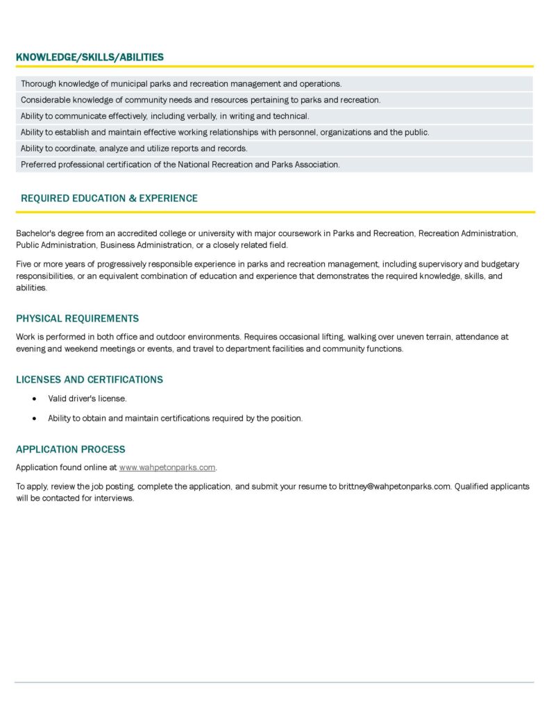 parks director job description page 2 image
