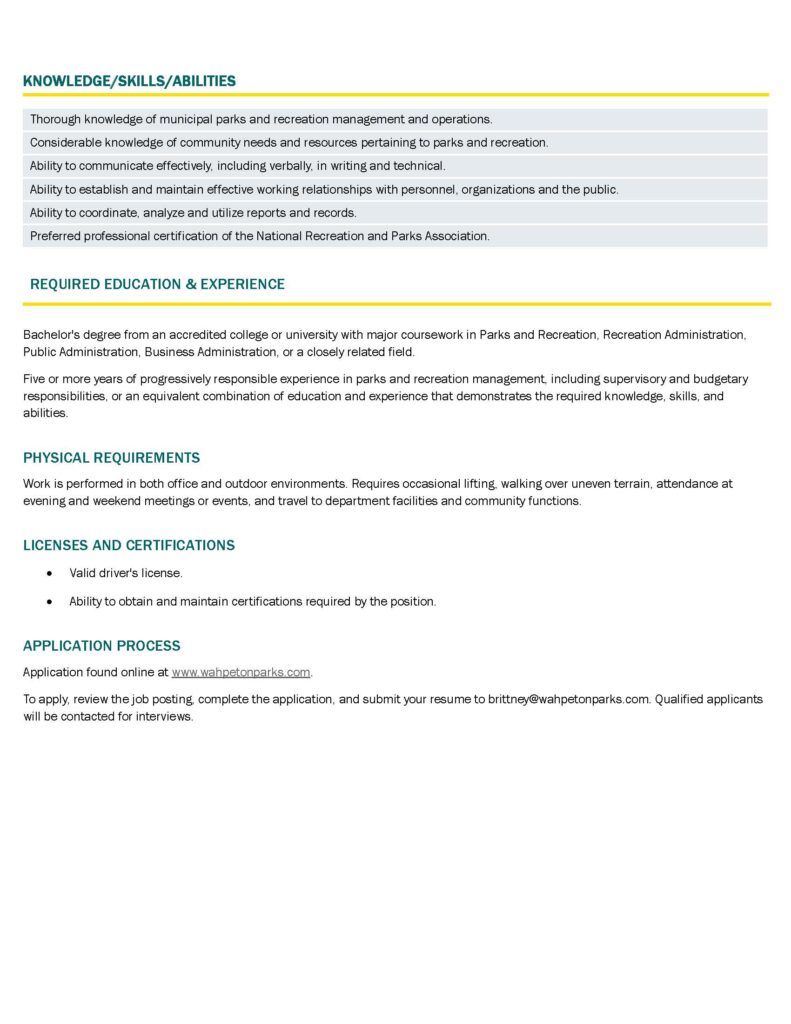 parks director job description page 2 image